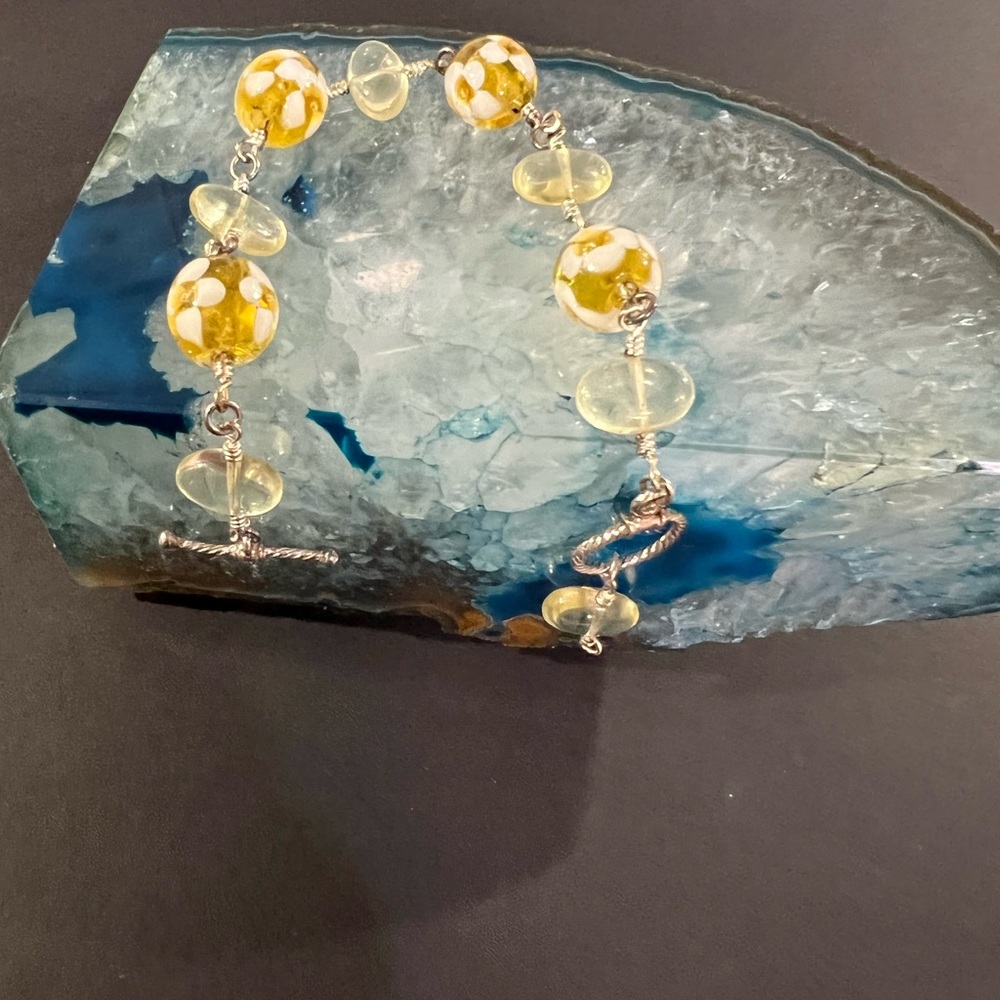 Daisy flower beads Czech glass flower 925 bracelets.
